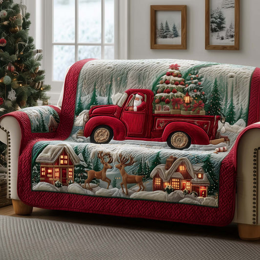 Santa Driving Truck Quilted Sofa Cover Festive Xmas Sofa Protector Novelty Truck Item Gifts Trendyhomewear - Pvr