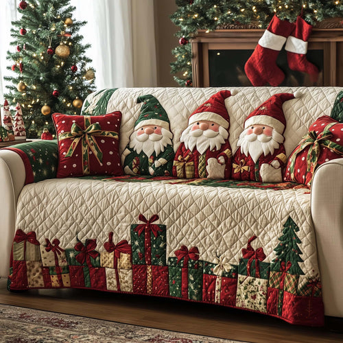Santa Gnomes Quilted Sofa Cover Cozy Christmas Sofa Protector Gnomes Decor Gifts Trendyhomewear - Pvr