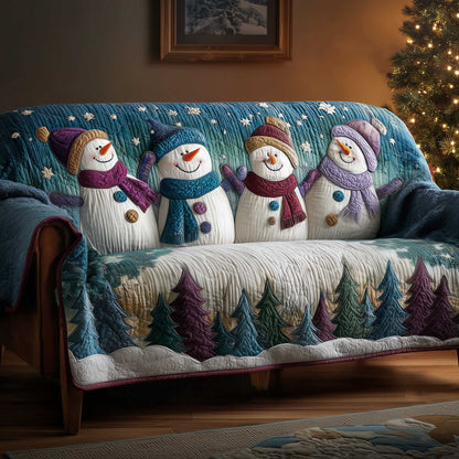 Snowman Cheer Team Quilted Sofa Cover Festive Sofa Furniture Snowman Novelty Gifts Decor Trendyhomewear - Pvr