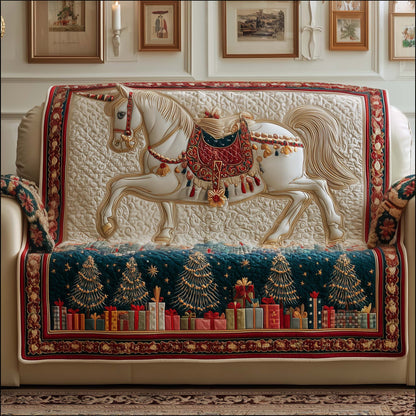 Holiday Horse Parade Quilted Sofa Cover Christmas Couch Furniture Present For Horse Owners Trendyhomewear - Pvr