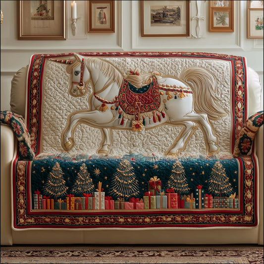 Holiday Horse Parade Quilted Sofa Cover Christmas Couch Furniture Present For Horse Owners Trendyhomewear - Pvr