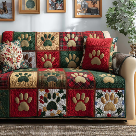 Dog Paws Quilted Sofa Cover Christmas Holiday Sofa Decoration Dog Item Gifts For Dad Trendyhomewear - Pvr