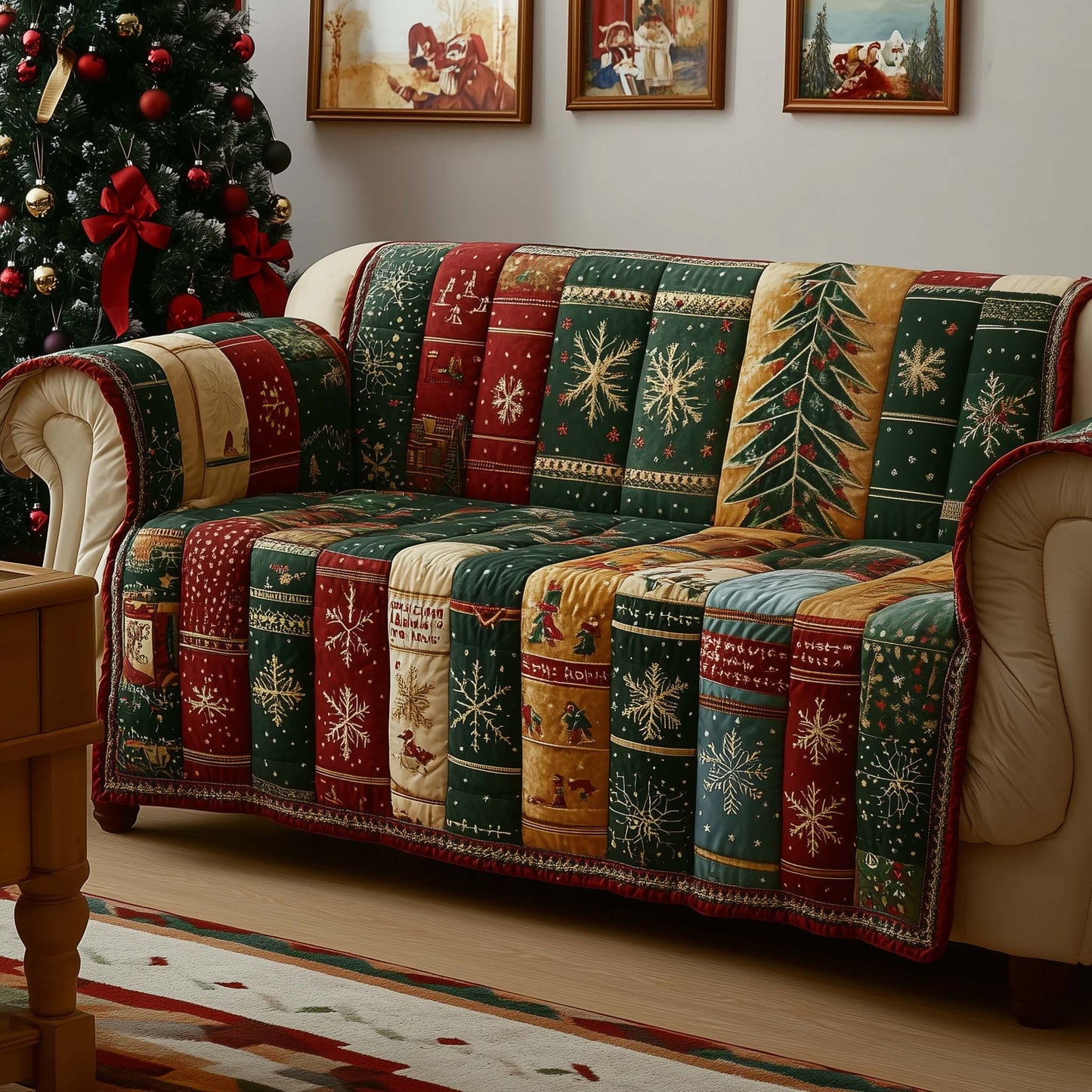 Fabric Samples Quilted Sofa Cover Festive Couch Protector Cozy Christmas Decor Gifts Trendyhomewear - Pvr
