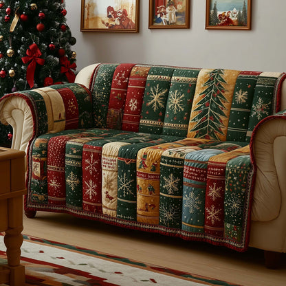 Fabric Samples Quilted Sofa Cover Festive Couch Protector Cozy Christmas Decor Gifts Trendyhomewear - Pvr