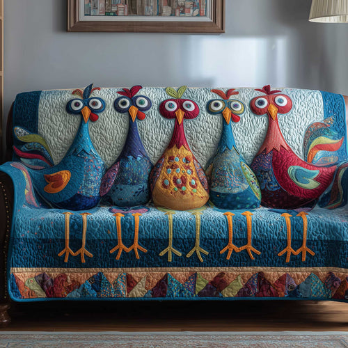 Row Of Roosters Quilted Sofa Cover Winter Couch Protector Cozy Roosters Gifts For Him Trendyhomewear - Pvr