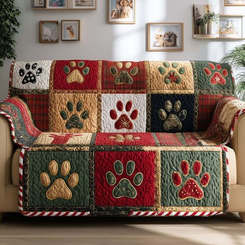 Dog Paws In Plaid Quilted Sofa Cover Holiday Sofa Cushion Cute Dog Paw Decor Gifts Trendyhomewear - Pvr