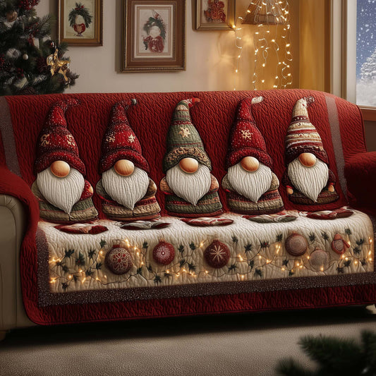 Cheerful Gnome Quilted Sofa Cover Christmas Holiday Sofa Protector Gnome Novelty Gifts Trendyhomewear - Pvr