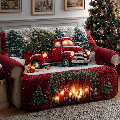 Truck Festive Fireplace Quilted Sofa Cover Cozy Xmas Couch Furniture Unusual Truck Gifts Trendyhomewear - Pvr