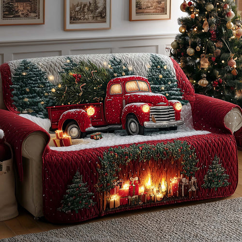 Truck Festive Fireplace Quilted Sofa Cover Cozy Xmas Couch Furniture Unusual Truck Gifts Trendyhomewear - Pvr
