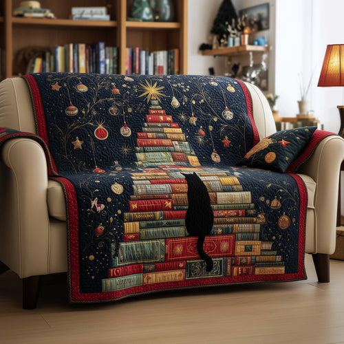 Cat Knowledge Quilted Sofa Cover Festive Holiday Couch Decor Christmas Cat Gift Shops Trendyhomewear - Pvr