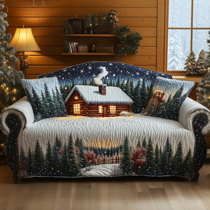 Cabin Starry Night Quilted Sofa Cover Festive Sofa Furniture Cabin Inspired Gifts Decor Trendyhomewear - Pvr