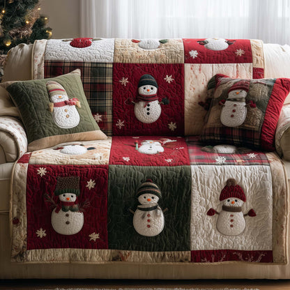Snowman In Winter Plaid Quilted Sofa Cover Cozy Holiday Sofa Decor Novelty Snowman Gifts Trendyhomewear - Pvr