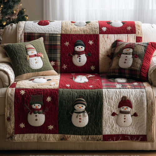 Snowman In Winter Plaid Quilted Sofa Cover Cozy Holiday Sofa Decor Novelty Snowman Gifts Trendyhomewear - Pvr