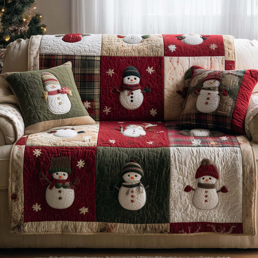 Snowman In Winter Plaid Quilted Sofa Cover Cozy Holiday Sofa Decor Novelty Snowman Gifts Trendyhomewear - Pvr