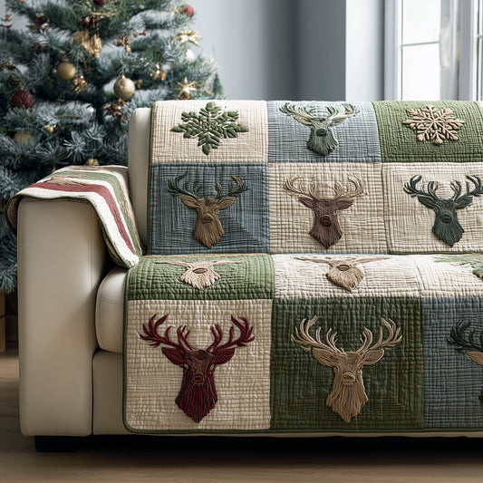 Reindeer Antler Quilted Sofa Cover Christmas Couch Protector Novelty Reindeer Gift Ideas Trendyhomewear - Pvr