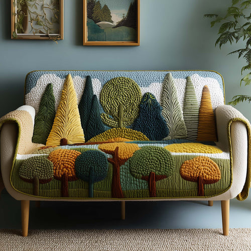 Serene Pines Quilted Sofa Cover Festive Couch Furniture Unique Art Christmas Gifts Trendyhomewear - Pvr
