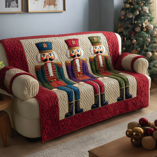 Nutcracker Holiday Guard Quilted Sofa Cover Festive Couch Decor Cozy Xmas Nutcracker Gifts Trendyhomewear - Pvr