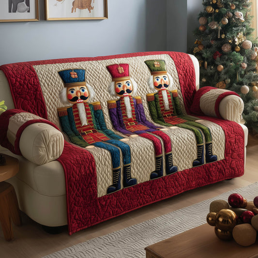 Nutcracker Holiday Guard Quilted Sofa Cover Festive Couch Decor Cozy Xmas Nutcracker Gifts Trendyhomewear - Pvr