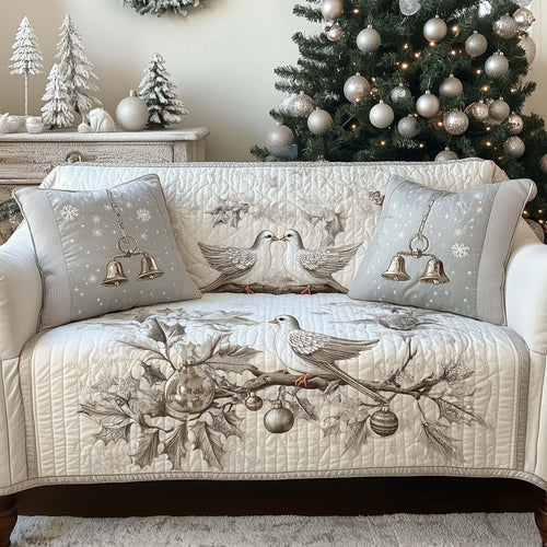 Dove Elegant White Quilted Sofa Cover Festive Couch Protector Christmas Dove Themed Gifts Trendyhomewear - Pvr