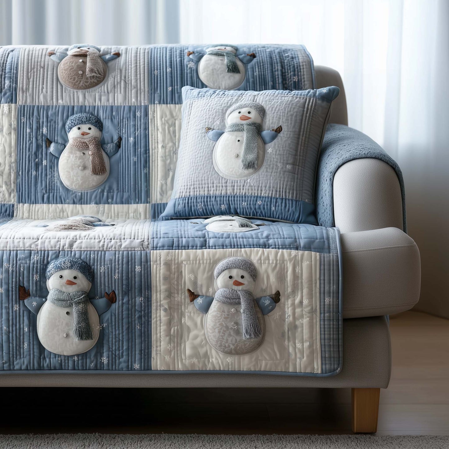 Snowman In Frozen Quilted Sofa Cover Festive Xmas Couch Furniture Snowman Inspired Gifts Trendyhomewear - Pvr