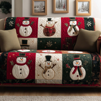 Snowman Frosty Friends Quilted Sofa Cover Cozy Xmas Couch Furniture Snowman Based Gifts Trendyhomewear - Pvr