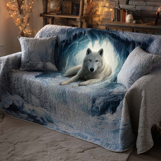 Wolf Ice Cave Comfort Quilted Sofa Cover Cool Xmas Couch Protector Wolf Related Gifts Trendyhomewear - Pvr