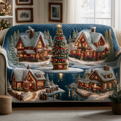 Town Christmas Eve Quilted Sofa Cover Festive Sofa Protector Best Xmas Themed Gift Items Trendyhomewear - Pvr