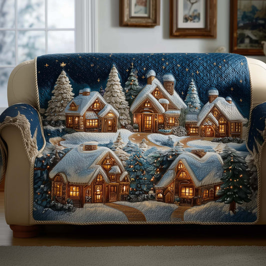 Town Peace Winter Night Quilted Sofa Cover Cozy Holiday Sofa Decor Xmas Town Themed Gifts Trendyhomewear - Pvr