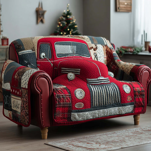 Truck Quilted Sofa Cover Red Christmas Holiday Couch Protector Gifts For Truck Lovers Trendyhomewear - Pvr