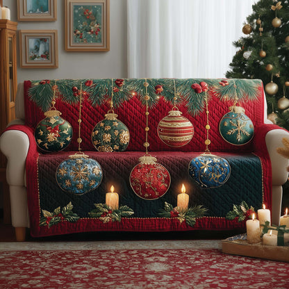 Christmas Starry Ornament Quilted Sofa Cover Lovely Couch Protector Ornament Inspired Gifts Trendyhomewear - Pvr