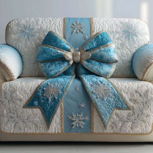 Blue Frozen Bow Quilted Sofa Cover Xmas Couch Protector Cool Decor Gifts For Friends Trendyhomewear - Pvr