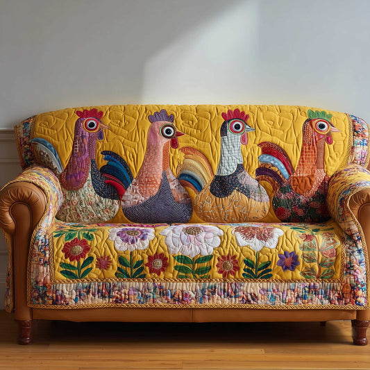 Chicken Funky Quilted Sofa Cover Winter Holiday Sofa Protector Xmas Chicken Lover Gifts Trendyhomewear - Pvr