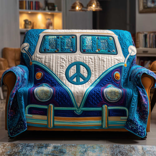 Hippie Van Quilted Sofa Cover Festive Couch Protector Christmas Peaceful Gifts For Her Trendyhomewear - Pvr