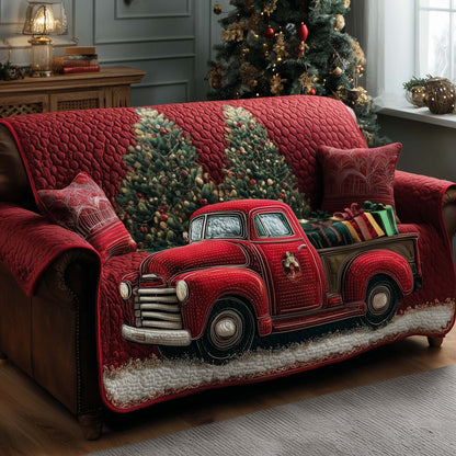 Truck Frosted Journey Quilted Sofa Cover Xmas Couch Furniture Winter Truck Guy Gifts Trendyhomewear - Pvr