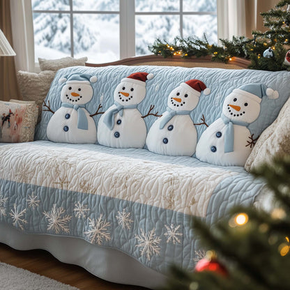 Winter Snowman Parade Quilted Sofa Cover Cool Couch Protector Christmas Snowman Gifts Trendyhomewear - Pvr