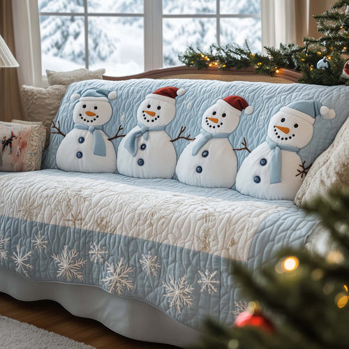 Winter Snowman Parade Quilted Sofa Cover Cool Couch Protector Christmas Snowman Gifts Trendyhomewear - Pvr