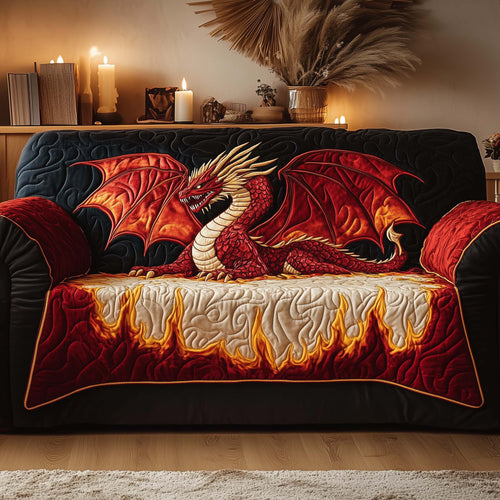 Dragon Fire Wings Quilted Sofa Cover Christmas Holiday Sofa Pad Awesome Dragon Gifts Trendyhomewear - Pvr
