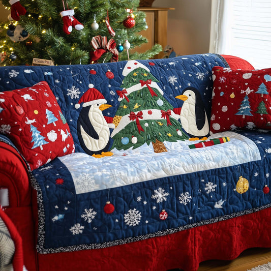 Penguin Winter Time Quilted Sofa Cover Christmas Couch Furniture Penguin Inspired Gift Ideas Trendyhomewear - Pvr