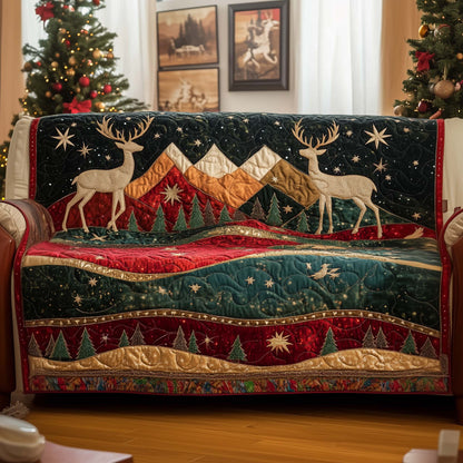 Reindeer Starry Night Quilted Sofa Cover Festive Xmas Couch Furniture Reindeer Item Gifts Trendyhomewear - Pvr