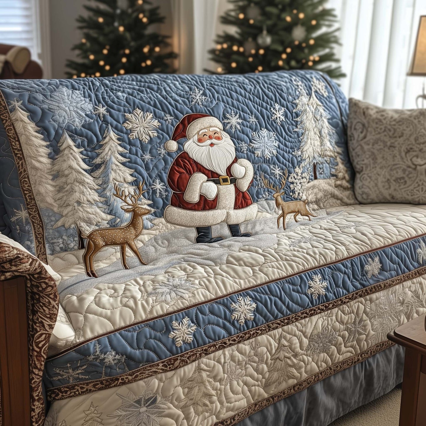 Festive Santa Joy Quilted Sofa Cover Christmas Couch Furniture Santa Present Ideas Trendyhomewear - Pvr