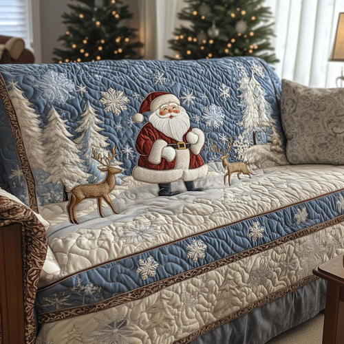 Festive Santa Joy Quilted Sofa Cover Christmas Couch Furniture Santa Present Ideas Trendyhomewear - Pvr