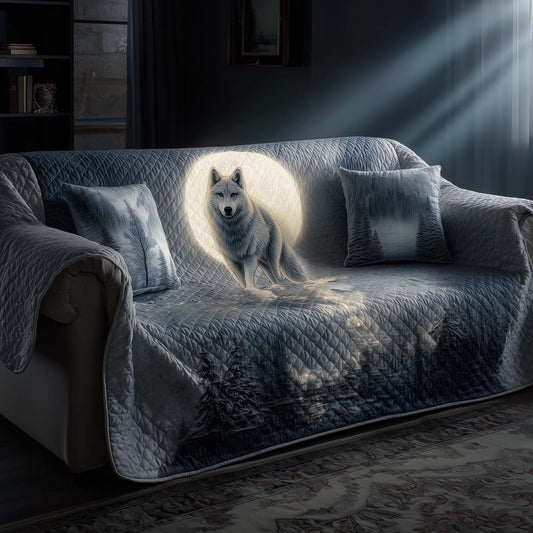 Wolf Full Moon Quilted Sofa Cover Festive Couch Decor Cozy Xmas Wolf Themed Gifts Trendyhomewear - Pvr