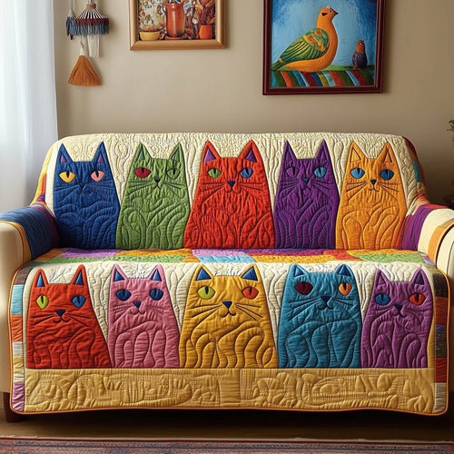 Cat Patchwork Quilted Sofa Cover Winter Sofa Protector Cat Themed Gifts For Xmas Holiday Trendyhomewear - Pvr