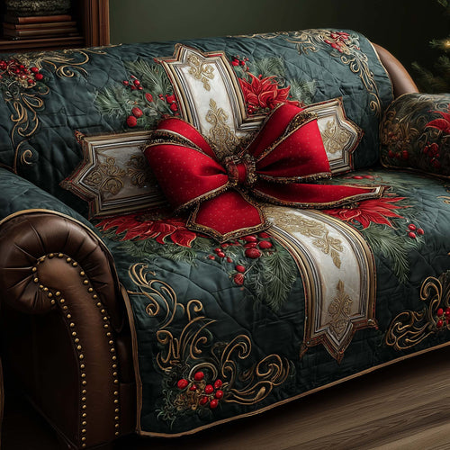 Bow Seasonal Elegance Quilted Sofa Cover Cozy Sofa Protector Xmas Bow Item Gifts Merch Trendyhomewear - Pvr