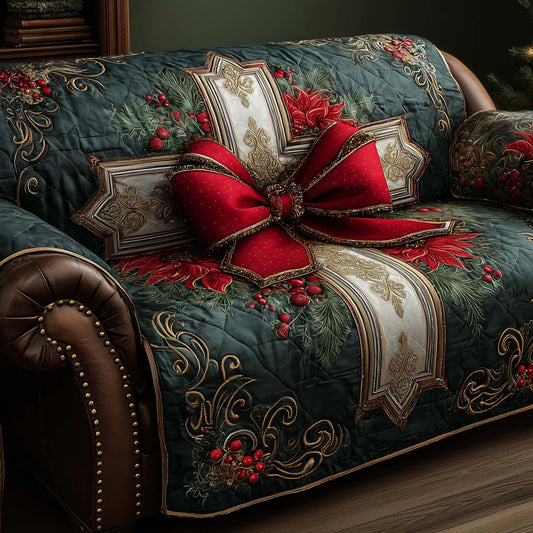 Bow Seasonal Elegance Quilted Sofa Cover Cozy Sofa Protector Xmas Bow Item Gifts Merch Trendyhomewear - Pvr