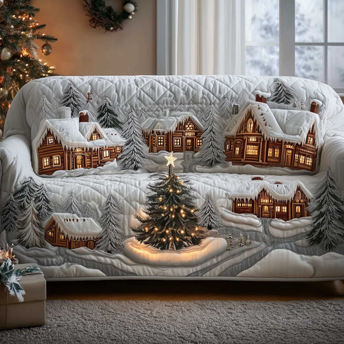 Village In Winter Quilted Sofa Cover Festive Xmas Couch Furniture Snow Related Gifts Trendyhomewear - Pvr
