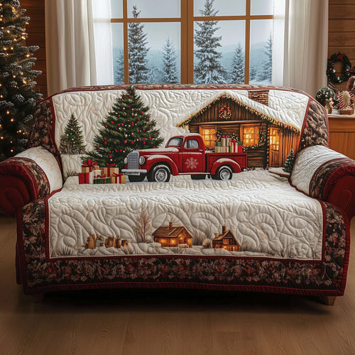 Snow Cabin Quilted Sofa Cover Holiday Couch Furniture Decor Cozy Gifts For Christmas Trendyhomewear - Pvr