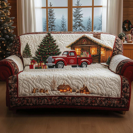 Snow Cabin Quilted Sofa Cover Holiday Couch Furniture Decor Cozy Gifts For Christmas Trendyhomewear - Pvr