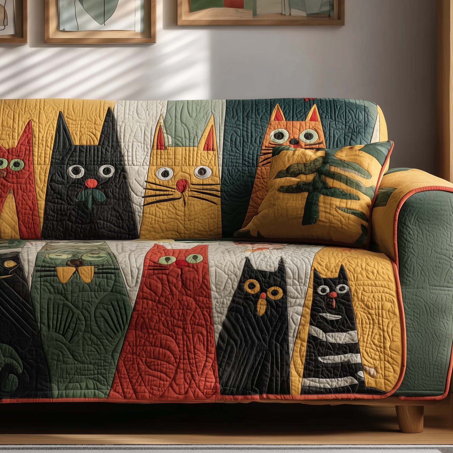 Cat Feline Face Quilted Sofa Cover Christmas Sofa Protector Weird Cat Gift Ideas Trendyhomewear - Pvr