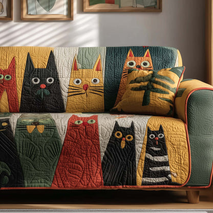Cat Feline Face Quilted Sofa Cover Christmas Sofa Protector Weird Cat Gift Ideas Trendyhomewear - Pvr